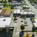 Aerial photo of Borgen Plaza in North Bend, WA