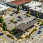 Aerial photo of Borgen Plaza in North Bend, WA